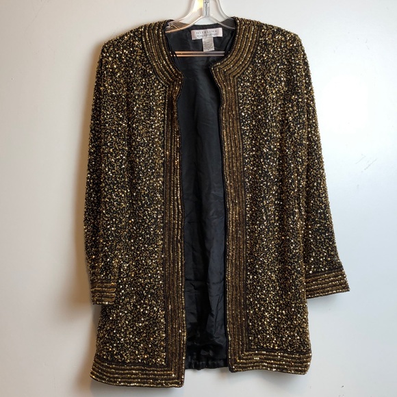 Amazing beaded Della Roufogali gold jacket niteline sequin xl trophy vintage - Picture 7 of 9